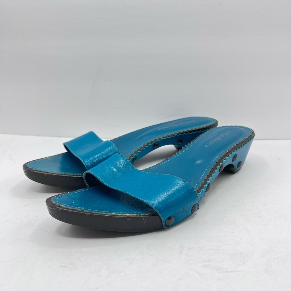YSL Vintage Women’s 41 Yves Saint Laurent Blue/Green Leather Slide Sandals Italy - Picture 13 of 14